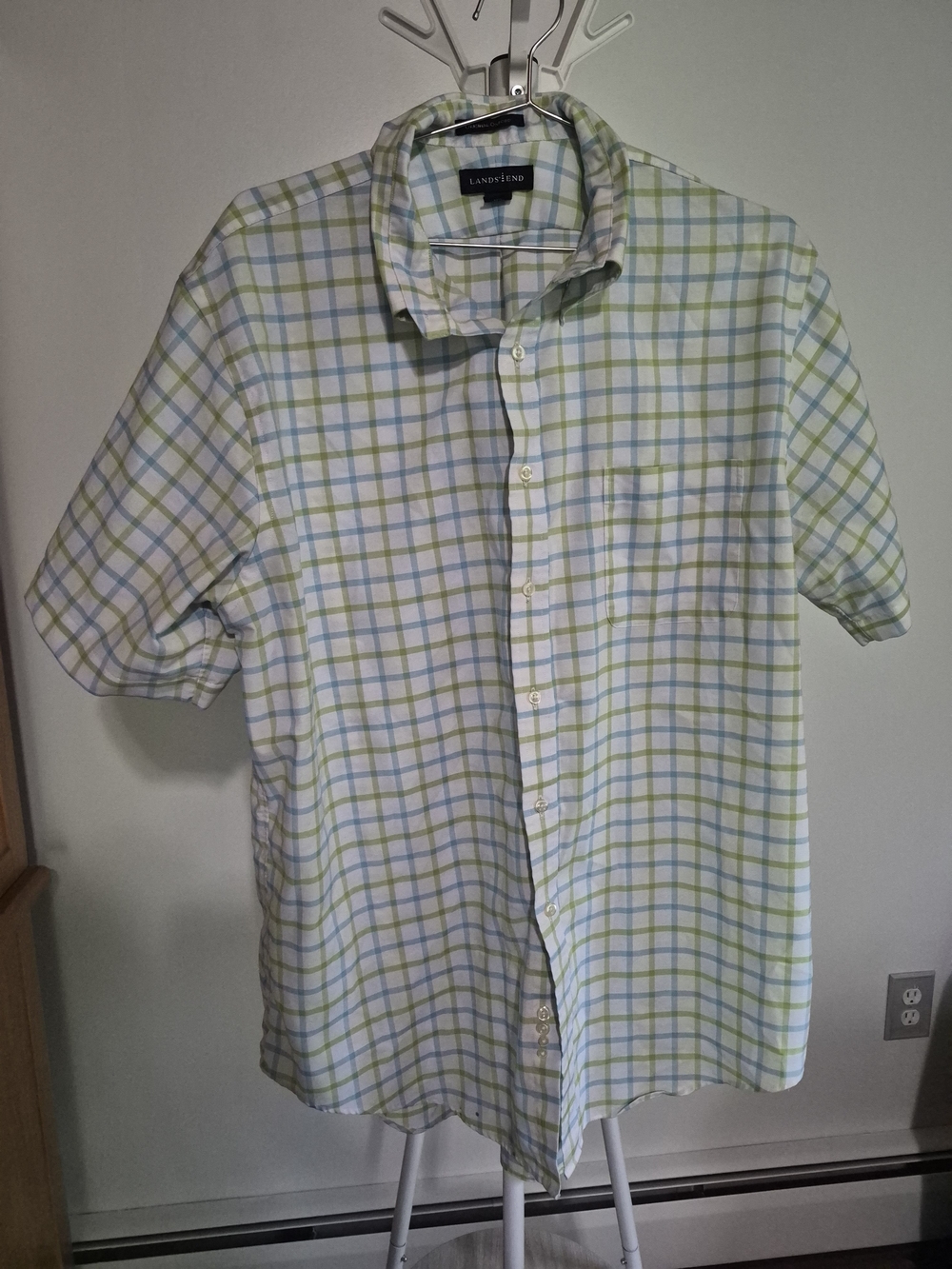 Original Oxford Lands End Short Sleeve Checkered Dress Shirt